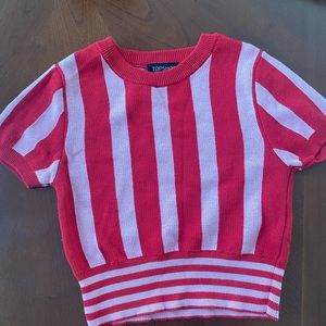 Topshop red and pink striped knitted crop top